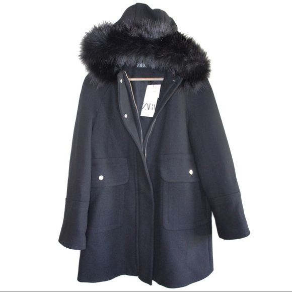 Zara Fur Lined Hooded Parka Jacket Coat NWT M - Picture 2 of 10